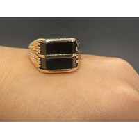 Men's 9ct Yellow Gold Black Gemstone Ring