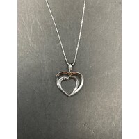 Ladies 18ct White Gold Box Link Chain & Heart Pendant