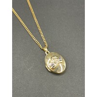 Ladies 9ct Yellow Gold Curb Link Necklace & Oval Angel Locket Pendant