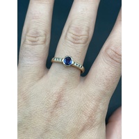 Ladies 9ct Yellow Gold Blue Gemstone and Diamond Ring