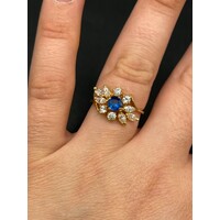 Ladies 18ct Yellow Gold Blue Gemstones and CZ Ring