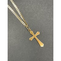 Unisex 9ct Yellow Gold Curb Link Necklace with Cross Pendant