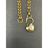 Ladies 9ct Yellow Gold Belcher Link Heart Clasp Bracelet