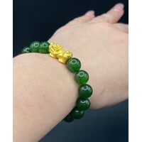 Unisex 21ct Yellow Gold Jade Stone Beaded Bracelet