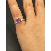 Ladies 14ct White Gold Purple Gemstones and CZ Ring