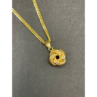 Ladies 18ct Yellow Gold Tight Curb Link Necklace & Knot Pendant