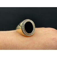 Men's 9ct Yellow Gold Black Gemstone and Diamond Ring