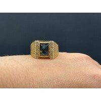 Mens 18ct Yellow Gold Gemstone CZ Ring