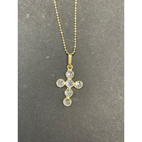 Ladies 18ct Yellow Gold Bead Link Necklace & Cross Pendant