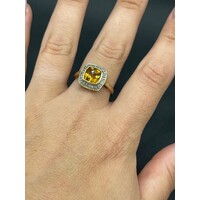 Ladies 9ct Yellow Gold Yellow Gemstones and Diamonds Ring