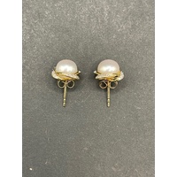 Ladies 9ct Yellow Gold Pearl Stud Earrings