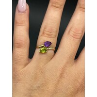 Ladies 9ct Yellow Gold Purple and Green Gemstones Ring