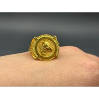 Mens 22ct Yellow Gold Round Wolf Ring