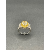 Ladies 14ct White Gold White & Yellow Diamond Ring