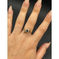 Ladies 18ct Yellow Gold Blue Gemstones and CZ Ring