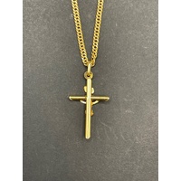 Unisex 18ct Yellow Gold Double Curb Link Necklace with Crucifix Pendant