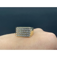 Mens 10ct Yellow Gold Multi Row Diamond Ring