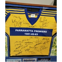 Classic Parramatta Premiers 1981-82-83 Jersey Signed by Team Framed Memorabilia