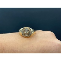 Mens 9ct Yellow Gold Lion Head Ring