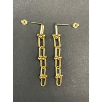 Ladies 18ct Yellow Gold Paperclip Link Dangle Earrings