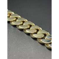 Mens 9ct Yellow Gold Diamond Cut/ Sanblast Curb Link Bracelet