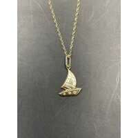 Unisex 14ct Yellow Gold Cable Link Necklace & Yacht Pendant