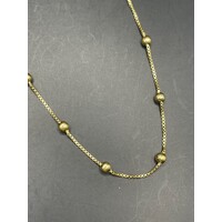 Ladies 18ct Yellow Gold Cable Chain and Station Bead Necklace