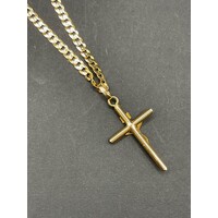 Unisex 14ct Yellow Gold Curb Link Necklace & Crucifix Pendant