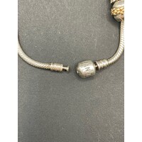 Ladies 925 Sterling Silver & 14k Yellow Gold Pandora Charm Bracelet