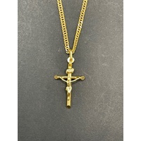 Unisex 18ct Yellow Gold Double Curb Link Necklace with Crucifix Pendant