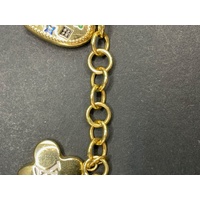 Ladies 18ct Yellow Gold Ring Link Clover Charm Bracelet