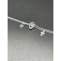 Unisex Sterling Silver Skull, Cross and Lock Charm Double Chain Bracelet (Brand New)