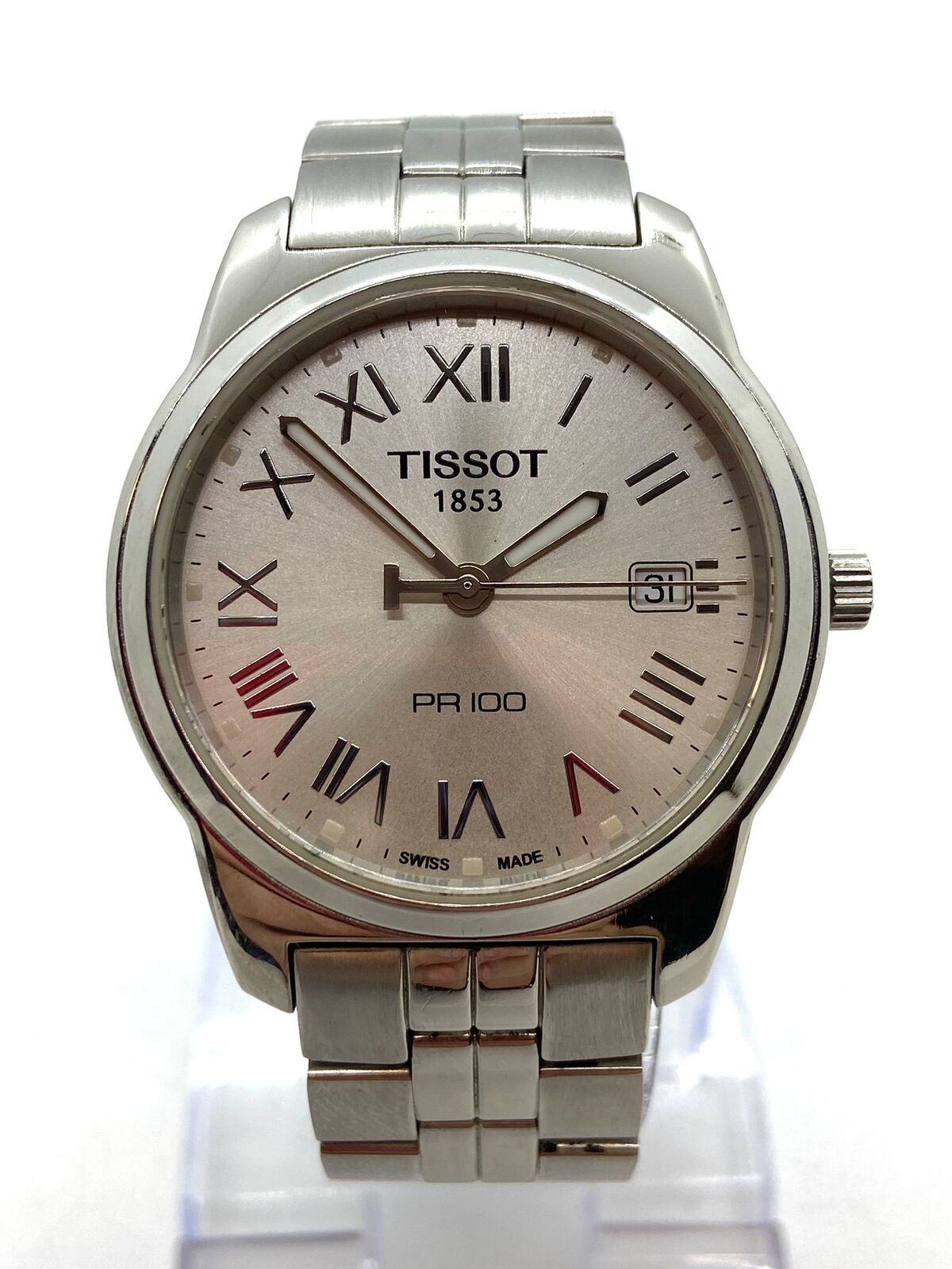 Tissot Men s PR 100 Sapphire Crystal Silver Tone Watch Pre owned