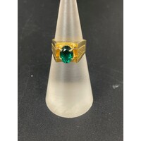 Men's 14ct Yellow Gold Green Gemstone Ring (Pre-Owned)