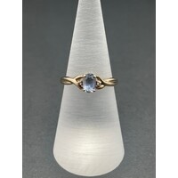 Ladies 9ct Yellow Gold Blue Stone Ring (Pre-Owned)