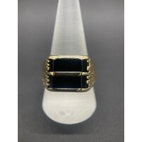 Men's 9ct Yellow Gold Black Gemstone Ring