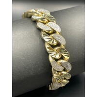 Mens 9ct Yellow Gold Diamond Cut/ Sanblast Curb Link Bracelet