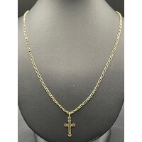 Unisex 9ct Yellow Gold cable/curb Link Chain & Cross Pendant