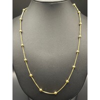 Ladies 18ct Yellow Gold Cable Chain and Station Bead Necklace