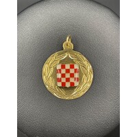 Unisex 18ct Yellow Gold Round Croation Sheild Pendant