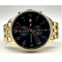 Tommy Hilfiger Men's Multifunction Watch Black Dial Yellow Gold Bracelet Quartz