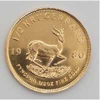 1980 South African 1/2 Krugerrand 22K Gold Coin