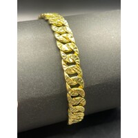 Mens 21ct Yellow Gold Curb Link Diamond Cut Bracelet