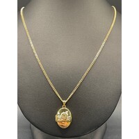 Ladies 9ct Yellow Gold Curb Link Necklace & Oval Angel Locket Pendant