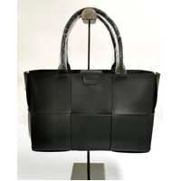 Belle & Bloom Long Way Home Woven Tote Bag in Black with Cream Strap