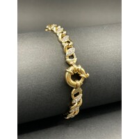 Ladies 9ct Yellow Gold Curb Link with Cubic Zirconia Bracelet