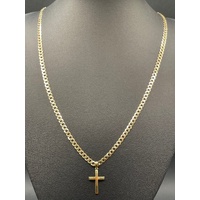 Unisex 9ct Yellow Gold Curb Link Necklace with Cross Pendant