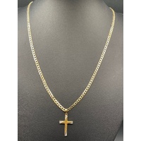 Unisex 9ct Two Tone Gold Curb Link Necklace with Cross Pendant