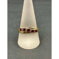 Ladies 9ct Yellow Gold Red Gemstones and Diamond Ring