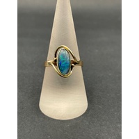 Ladies 9ct Yellow Gold Opal Gemstone Ring